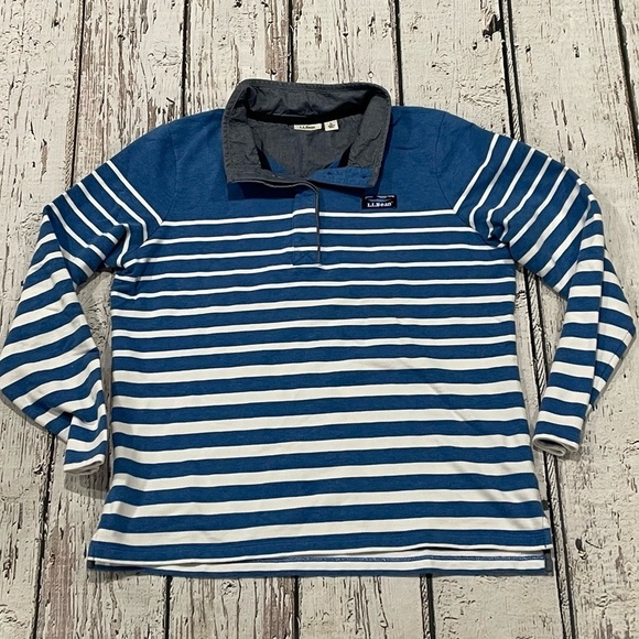 LL Bean Blue and White Nautical Look Pullover Long Sleeve Shirt - Picture 1 of 6